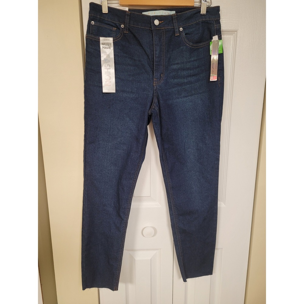 Tinseltown Juniors Mid Rise Skinny Jeans 30X27 Dark GlowWash Raw Hem Size 11 NWT